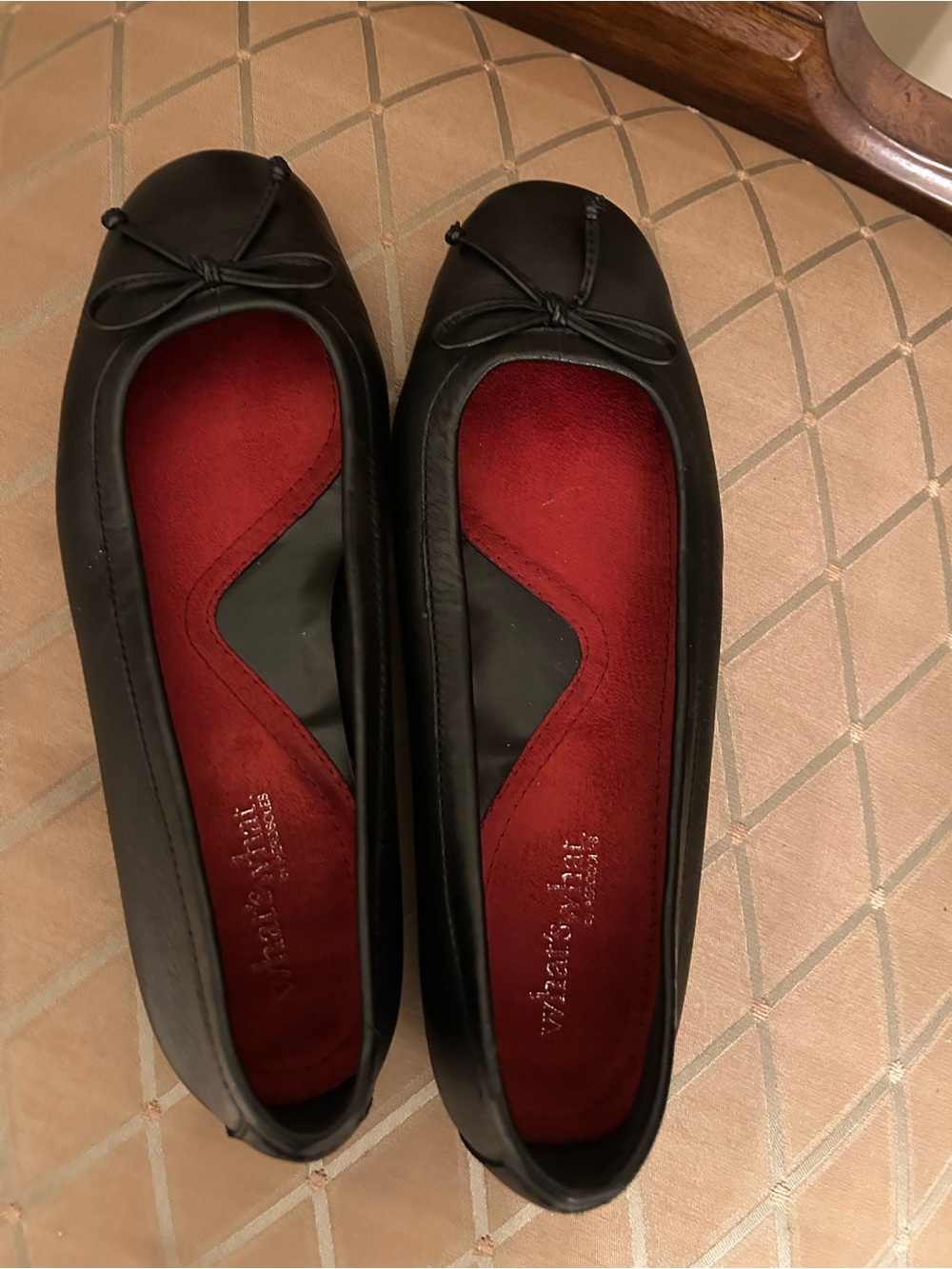 Black Ballet Flats with Red Insole - Women's Classic Bow Flats 8W